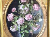 tableau représentant des roses roses dans un cadre doré sur fond noir