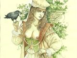 tableau représentant une femme tenant un oiseau dans la main et portant un chapeau sur la tête