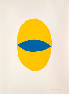 une image représentant un cercle jaune et bleu orné d'une bande bleue