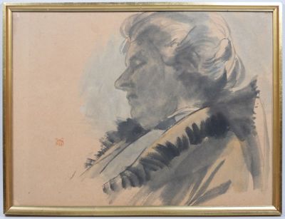 tableau représentant une femme de profil, la tête tournée sur le côté