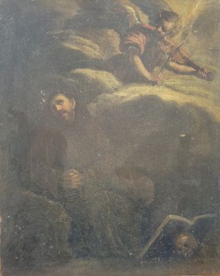 une image représentant un tableau où l'on voit un homme et une femme assis sur un rocher