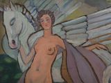 a painting of a woman with a horse and a horse