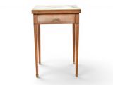 an image of a wooden table with a marble top on a white background