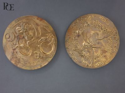 Ensemble de deux médailles de voeux en bronze doré