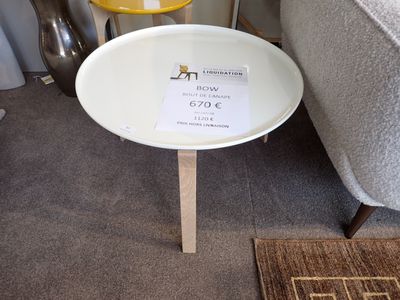 une petite table sur laquelle est posé un panneau, dans un salon