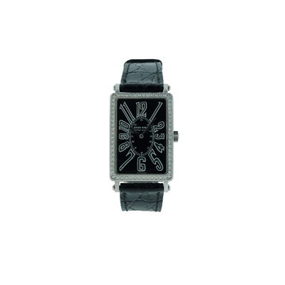une image représentant une montre noire dont le cadran est orné de diamants