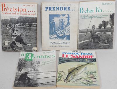 four books of french fishing and fishing magazines on a white surface