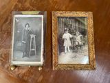 two old photos of a man and a woman on a table