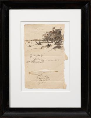 an old piece of paper with a drawing of a tree on it