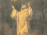 an old painting of a man carrying a cross on his head