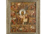un tableau représentant une icône religieuse, sur lequel figurent de nombreuses icônes religieuses