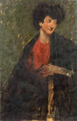 an image of a painting of a woman sitting on a chair
