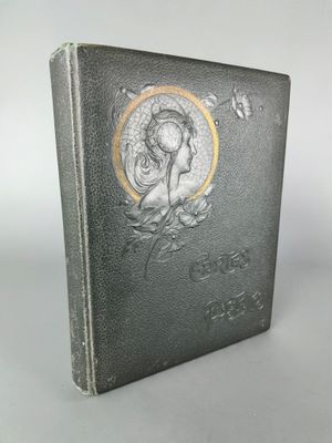 an old book with a picture of a woman on it