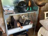 a small table with various items on it in a room