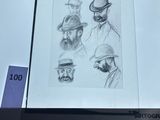 a drawing of a group of men with hats on display