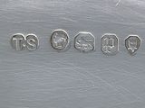 an image of a close up of a silver plate with the word tss on it