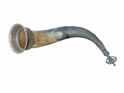 a large horn with a chain around it on a white background