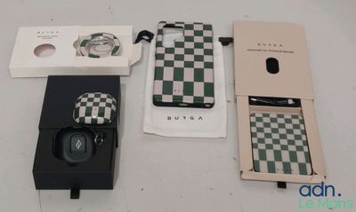 three cell phones that are sitting next to each other