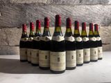 bottles of red and white wine lined up in a row