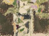tableau représentant un vase rempli de fleurs posé sur une table