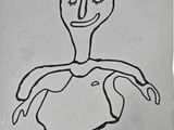 drawing of a woman with a hat and a dress on her head