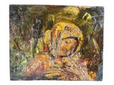 une peinture à l'huile représentant une femme coiffée d'une coiffe jaune