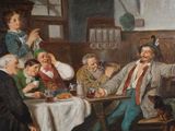a painting of a group of people sitting around a table