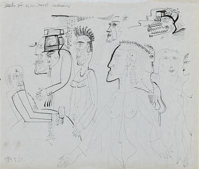 l'image d'un dessin représentant un groupe de personnes assises autour d'une table