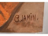a close up of a painting of a person on a skateboard