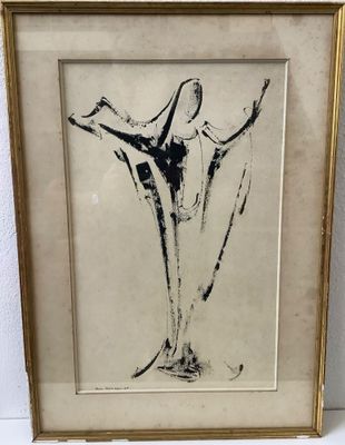 a black and white drawing of a woman in a vase