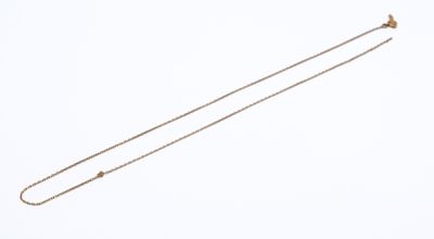 gold plated necklace with a long chain on a white background
