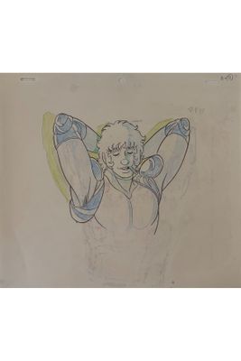 drawing of a man with his hands behind his head