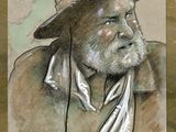 tableau représentant un vieil homme portant un chapeau et une écharpe