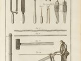 a drawing of a man working with tools on a table