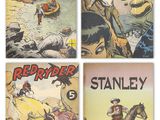un ensemble de quatre couvertures de bandes dessinées représentant divers personnages sur fond blanc