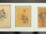Un livre présente trois dessins représentant un homme et une femme