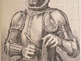 a drawing of a man in armor holding a book
