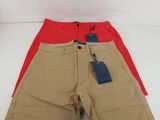 men ' s khaki shorts with red and khaki pockets