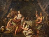 an image of a painting of a group of people sitting around a table