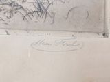 a drawing on the wall of a bathroom that has a picture of a cat on it
