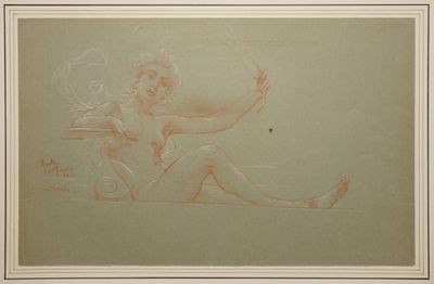 DUBUFE Guillaume, 1853-1909, Nu au rameau, Sanguine et craie…