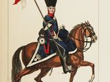 a drawing of a man on a horse with a flag