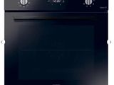 a close up of a black oven on a white background