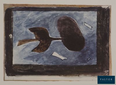 une photo d'un tableau représentant un oiseau, dans un cadre