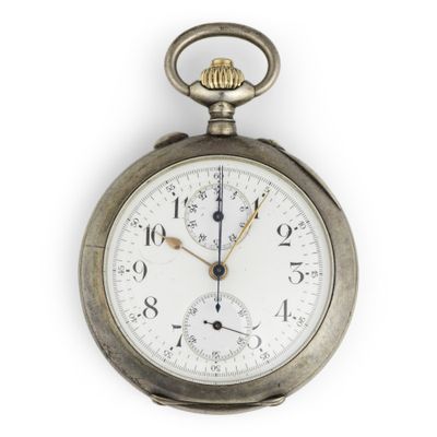 a silver pocket watch on a white surface with a white background