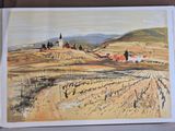 an image of a painting of a landscape with a church in the distance