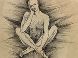 dessin représentant un homme assis par terre, un couteau à la main