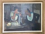 une peinture représentant un homme et une femme assis à une table