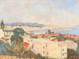 an image of a painting of a view of a city and water