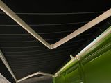 a picture of a green and white room with a black awning